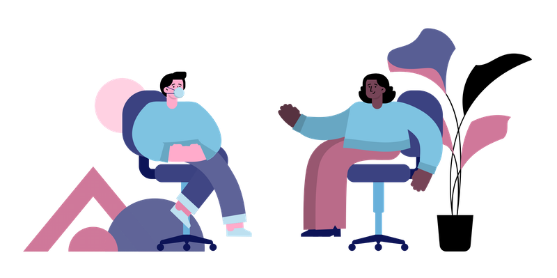 Illustration of two people chatting on a chair
