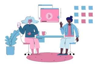 Illustration of two women in office