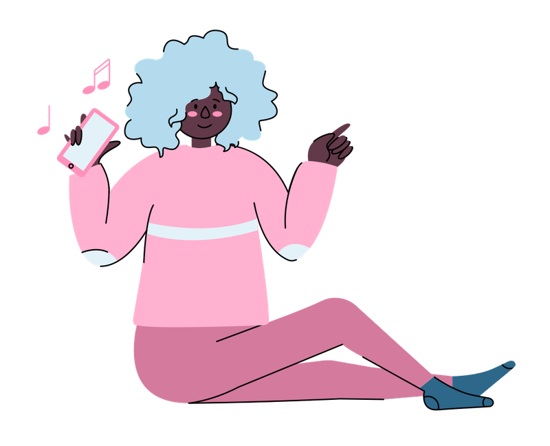 Illustration of woman listening to music